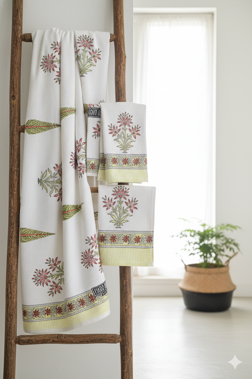 Handblock Waffle Towel Set (3 pcs)