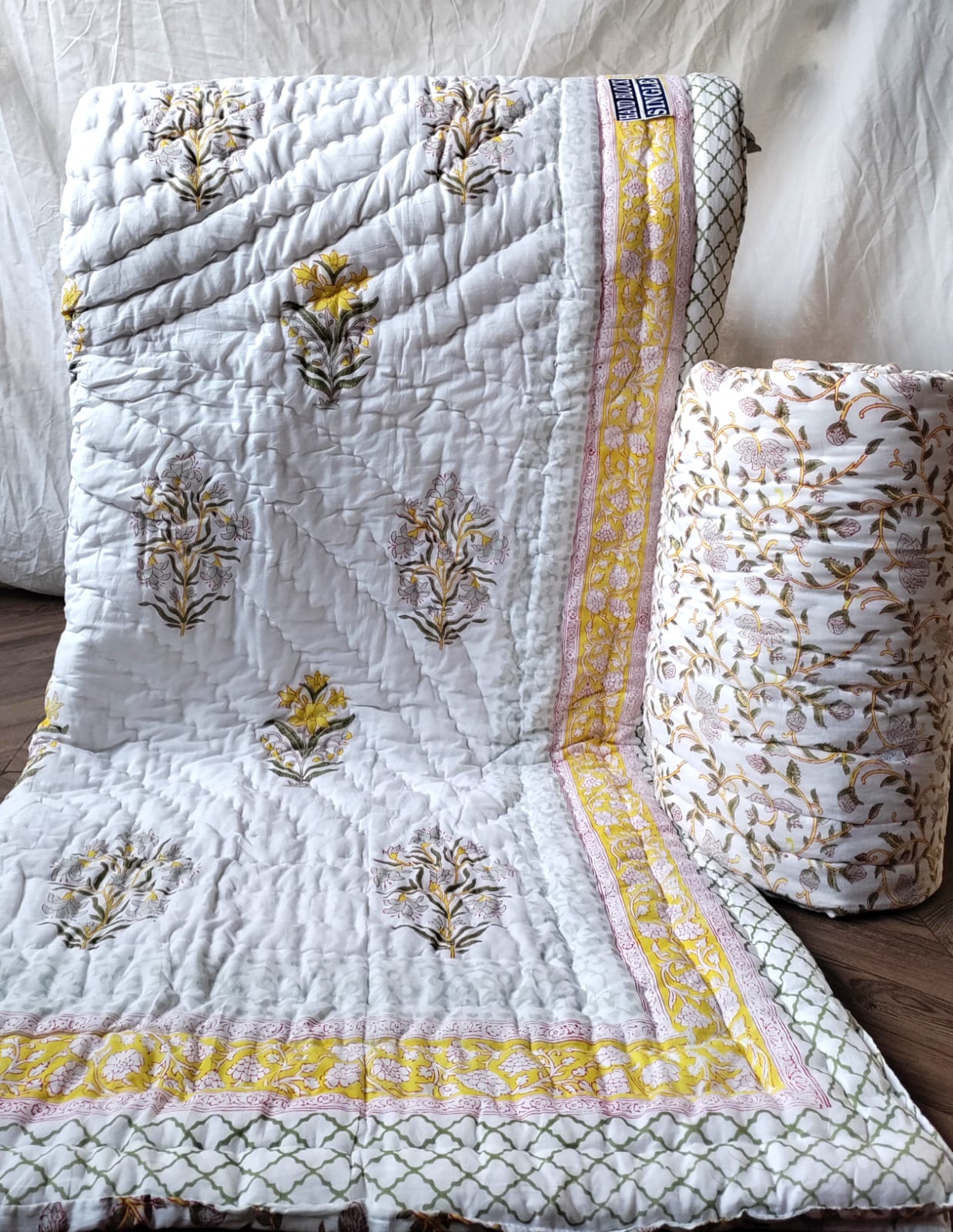 Sunshine Hand-Block Printed Mulmul Single Reversible Quilt (2 Pcs Set)