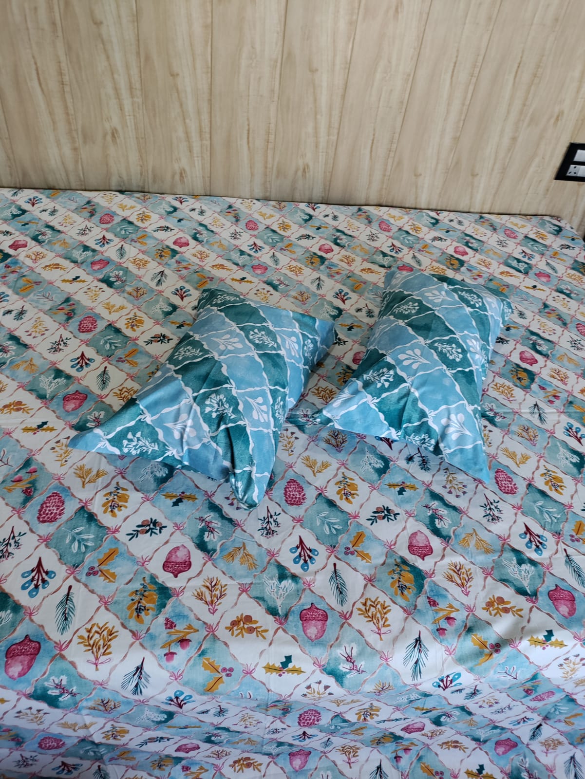 Artisan-Made Teal Botanical Lattice Pure Cotton Bedsheet