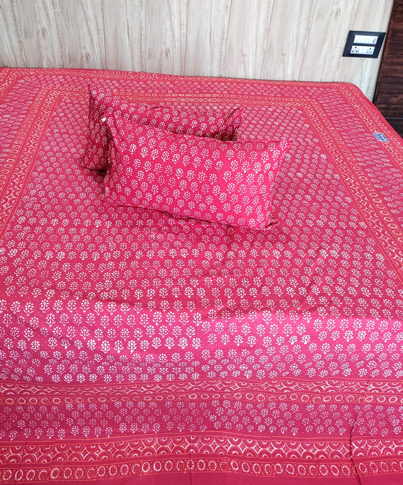 Royal Crimson Handblock Print Pure Cotton Double Bedsheet Set