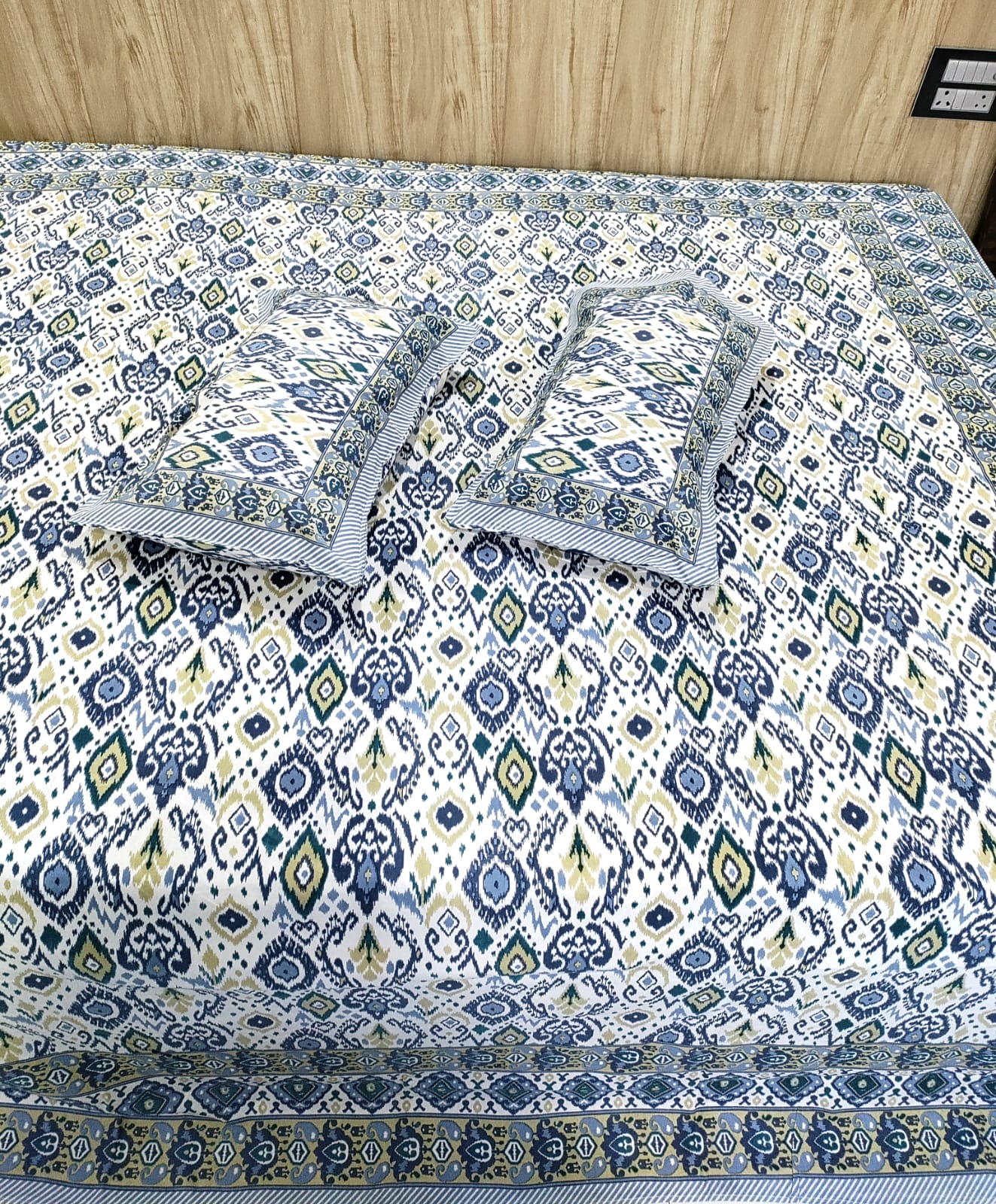 Royal Ikat Fusion Pure Cotton Double Bedsheet with Matching Pillow Covers