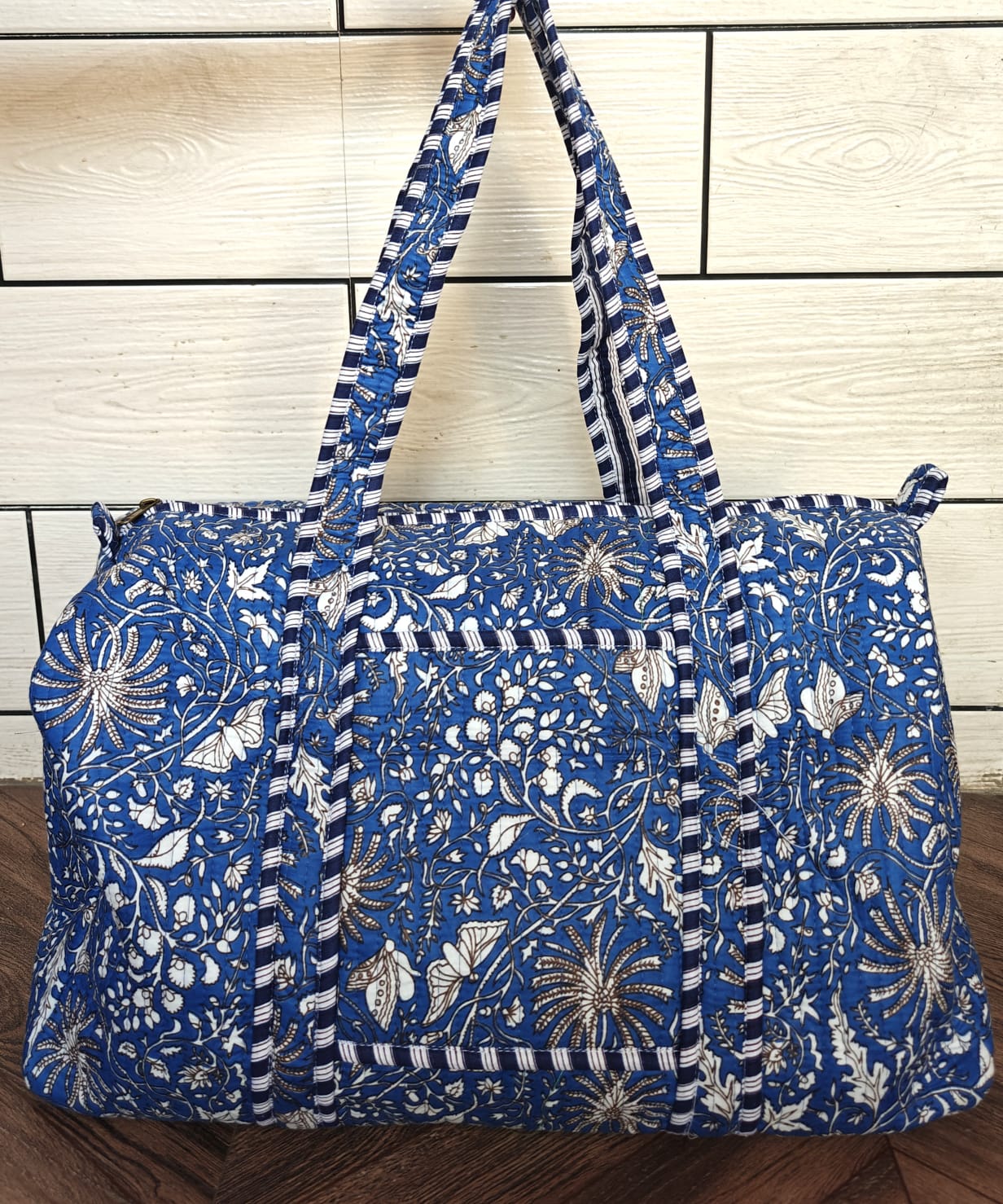 Artisanal Indigo Print Cotton Quilted Duffle Bag