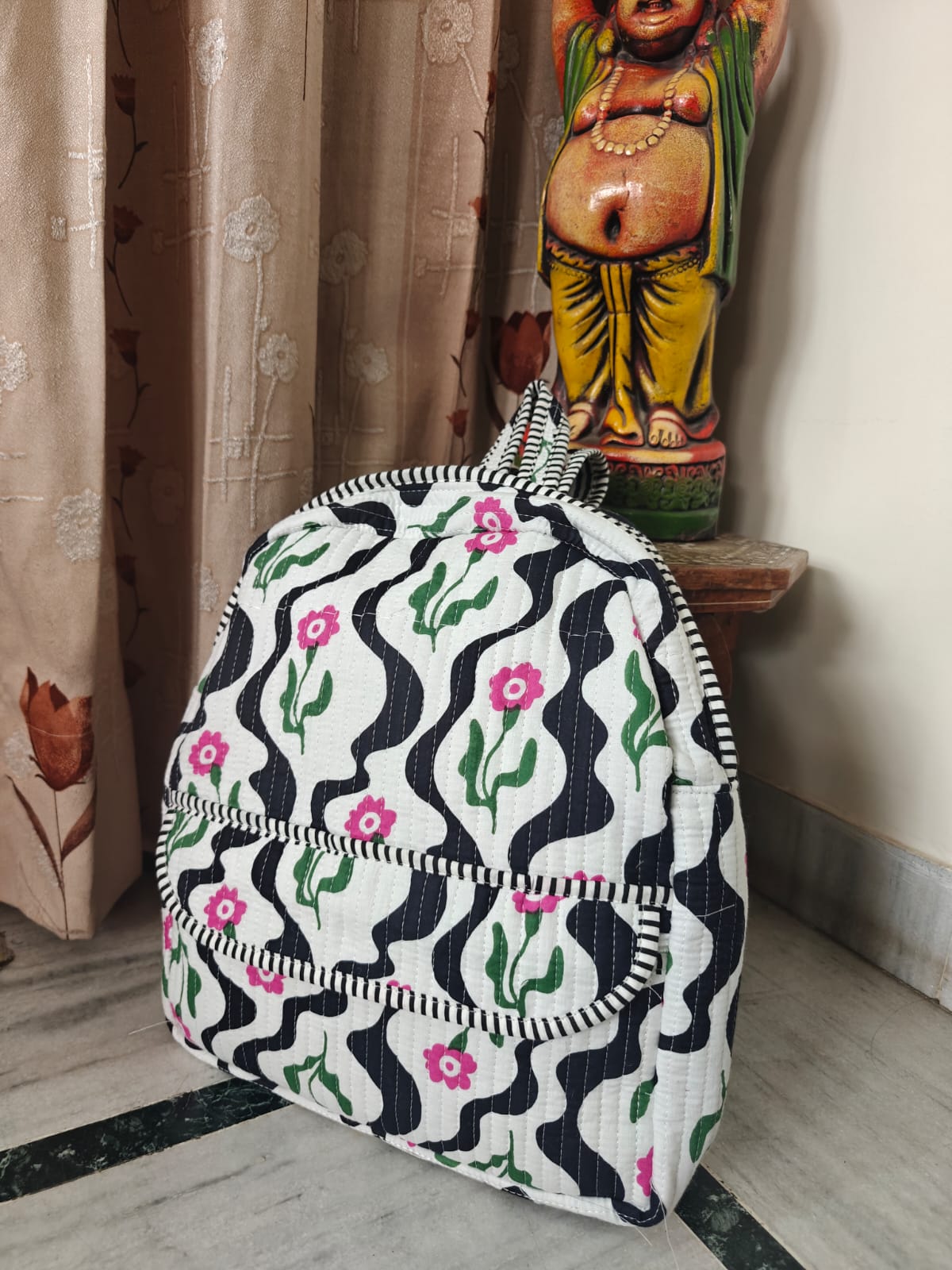 Handcrafted Floral Cotton Quilted Backpack
