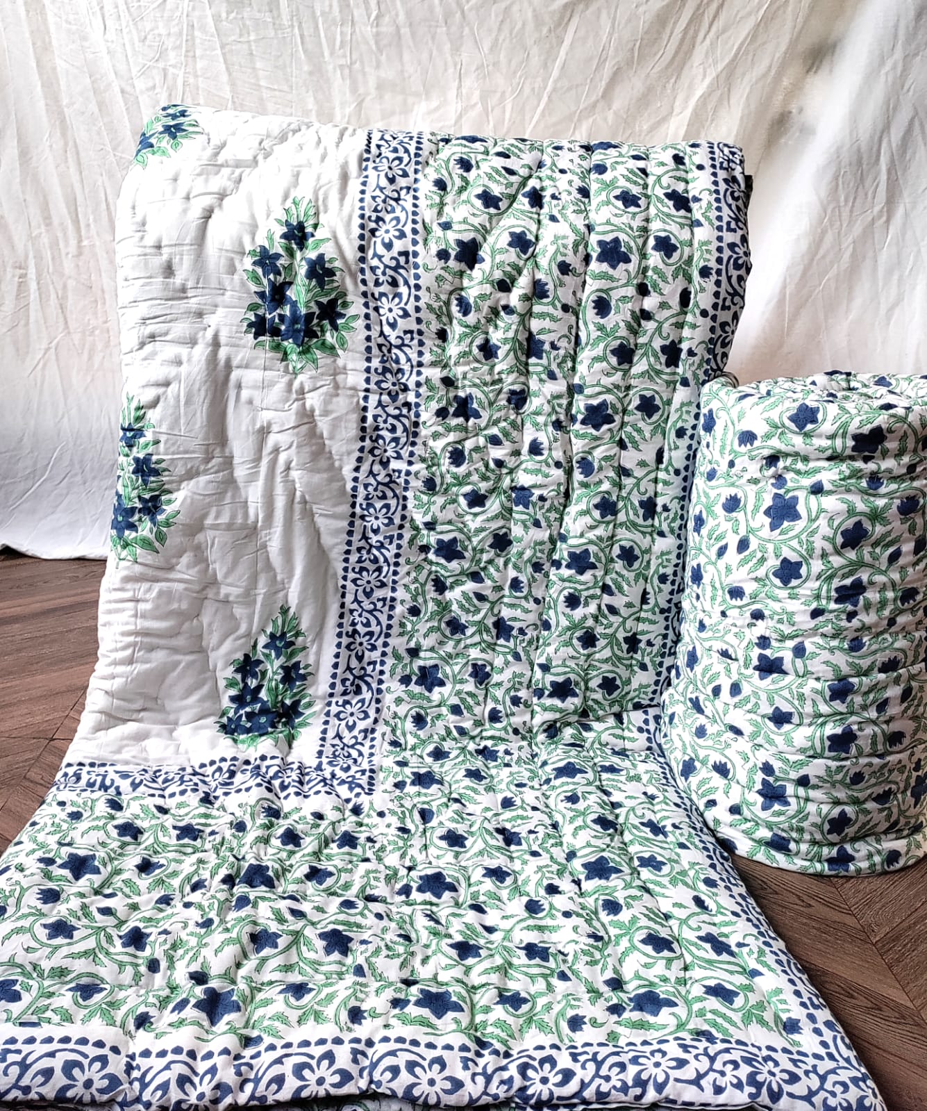 Hand-Block Printed Mulmul Single Reversible Quilt (2 Pcs Set)