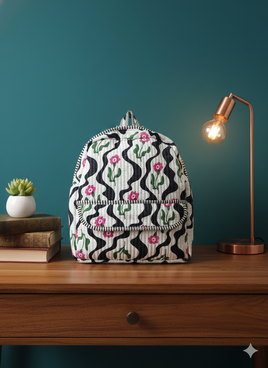 Handcrafted Floral Cotton Quilted Backpack
