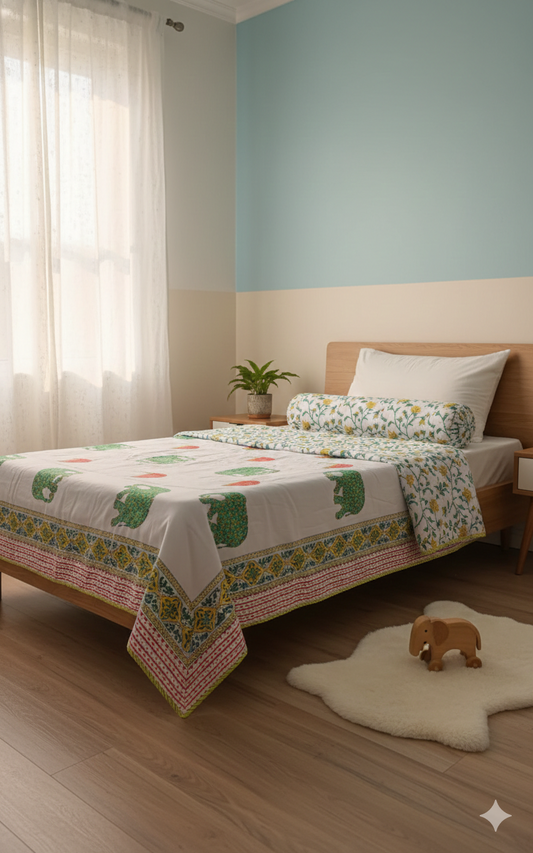 Original Handblock Reversible Single Size AC Dohar – 2 Piece Set