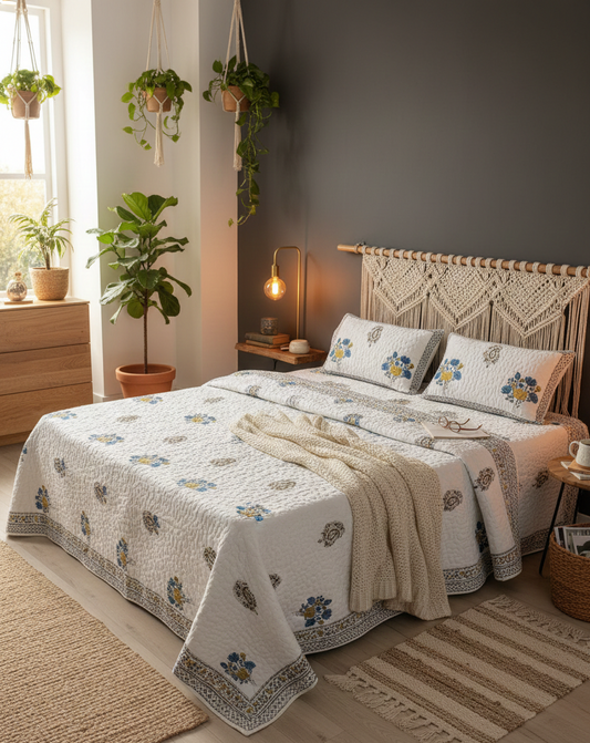 Handblock Sunbaked Quilted Bedcover