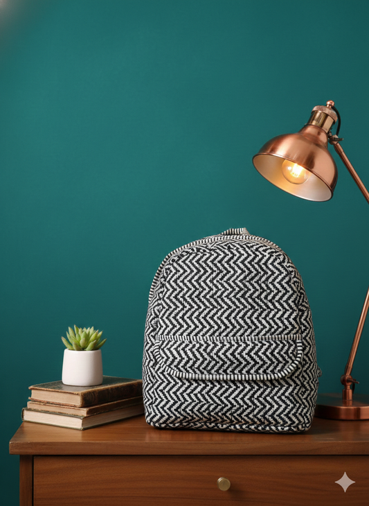 Handcrafted Zig Zag Cotton Quilted Backpack