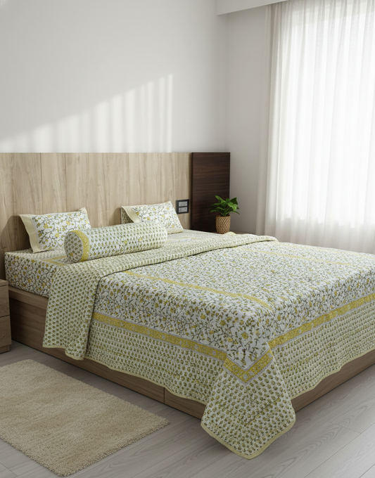 Sunshine Hand-Block Printed Mulmul Double Reversible Quilt