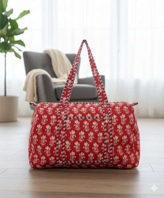 Artisanal Batik Print Cotton Quilted Duffle Bag