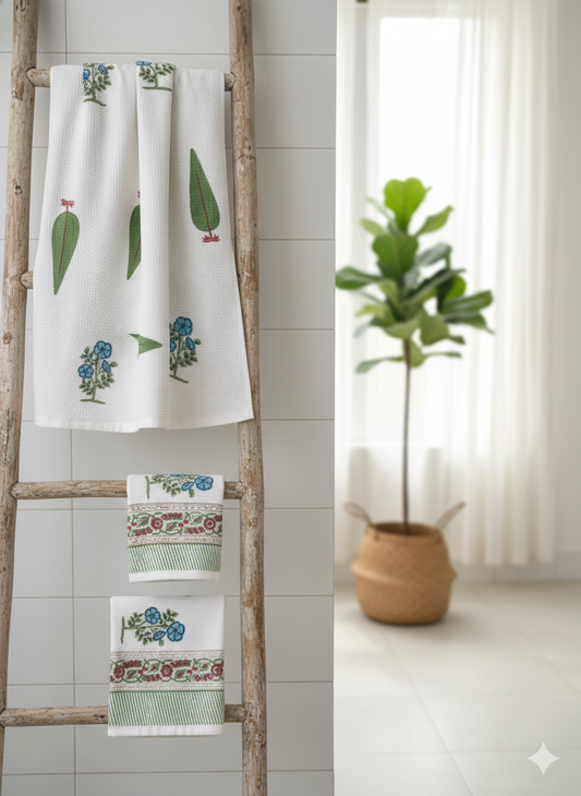 Handblock Waffle Towel Set (3 pcs)