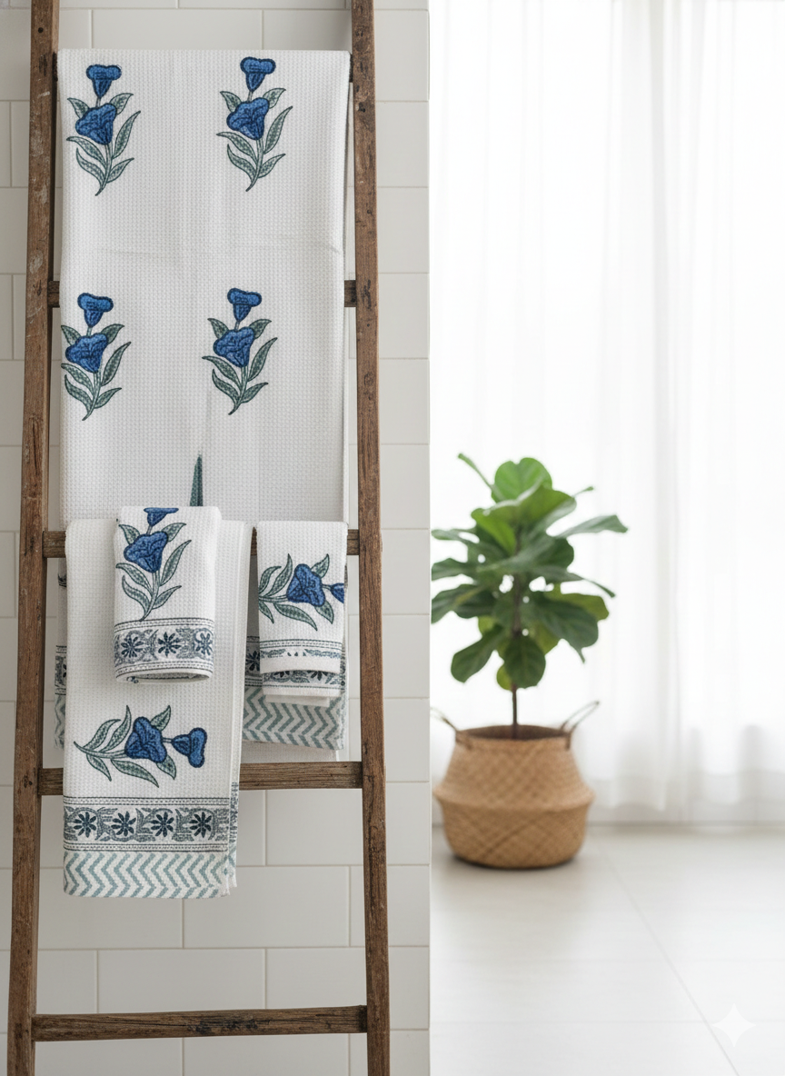 Handblock Waffle Towel Set (3 pcs)