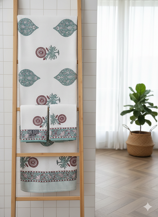 Handblock Waffle Towel Set (3 pcs)