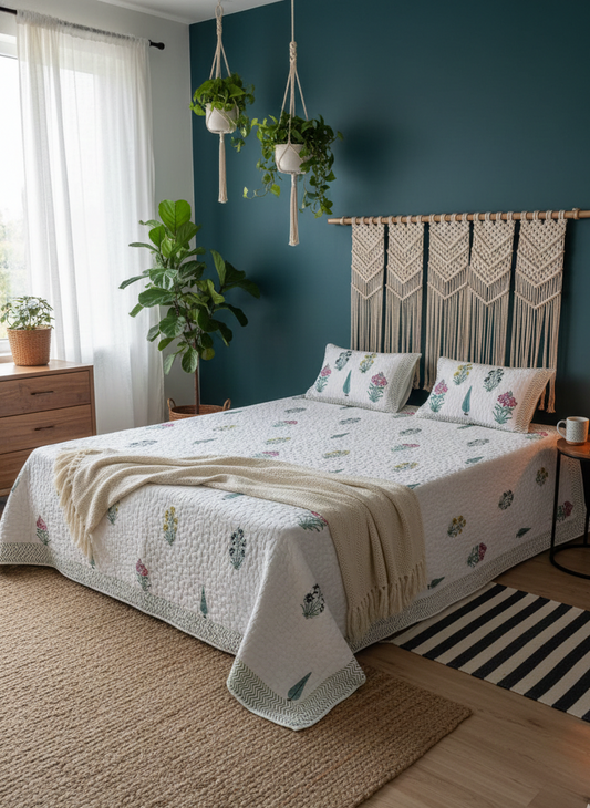 Handblock Floral Special Quilted Bedcover