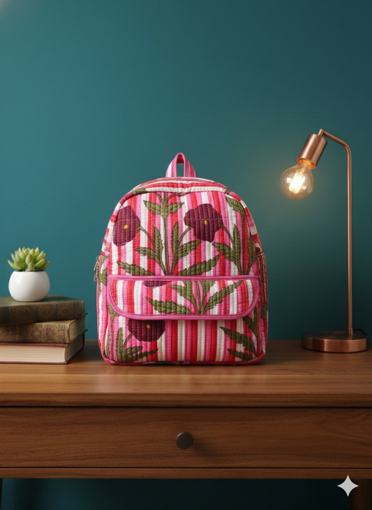 Handcrafted Floral Cotton Quilted Backpack