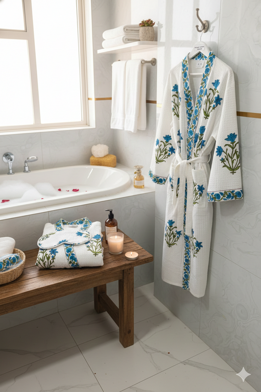 Blue Waffle Cotton Bath Robe