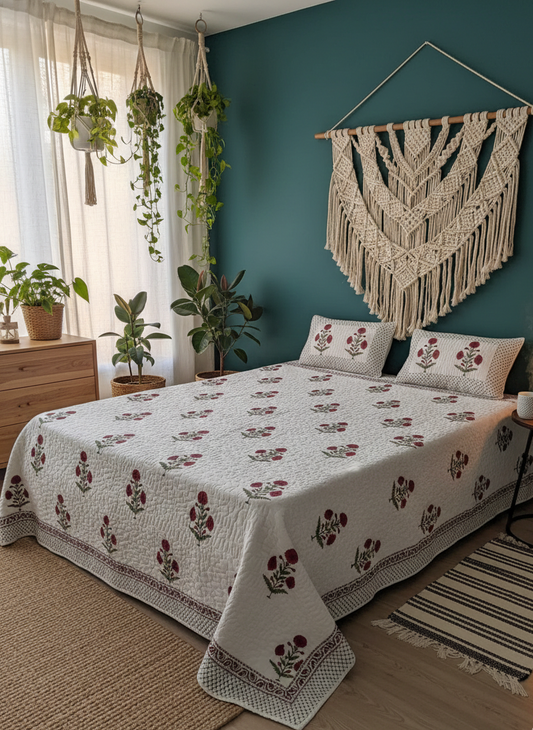 Handblock Guldasta Quilted Bedcover