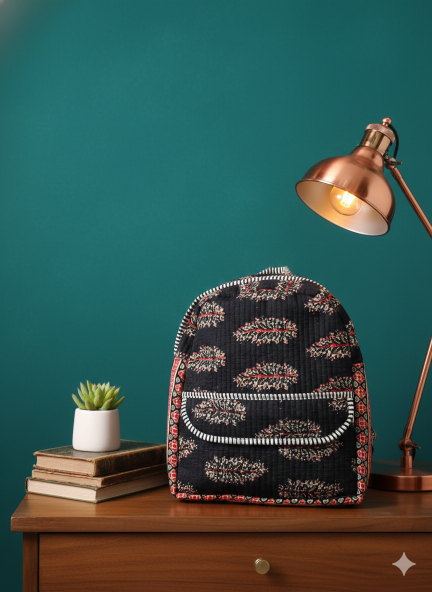 Handcrafted Floral Cotton Quilted Backpack