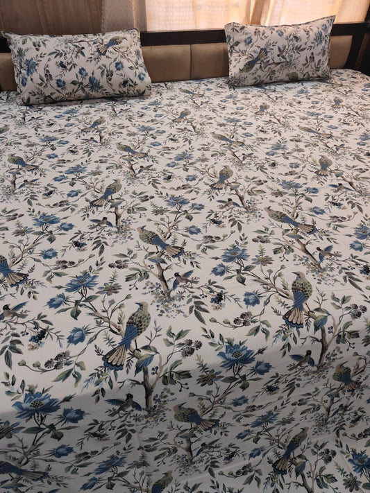 Anokhi Blue Bird Double Bedsheet