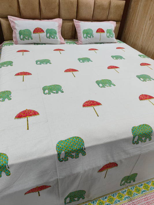 Handblock Double Rajasthani Hathi Bedsheet