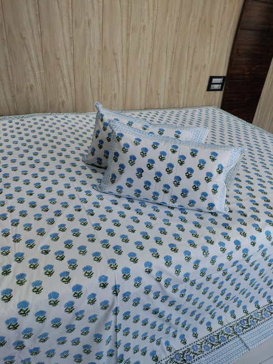 Handblock Pigment Super King Floral Bedsheet