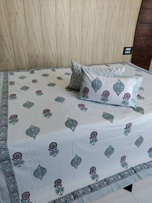 Handblock Super King Sunehri Bedsheet
