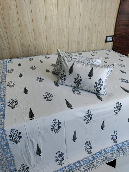 Handblock Super King Palm Tree Bedsheet