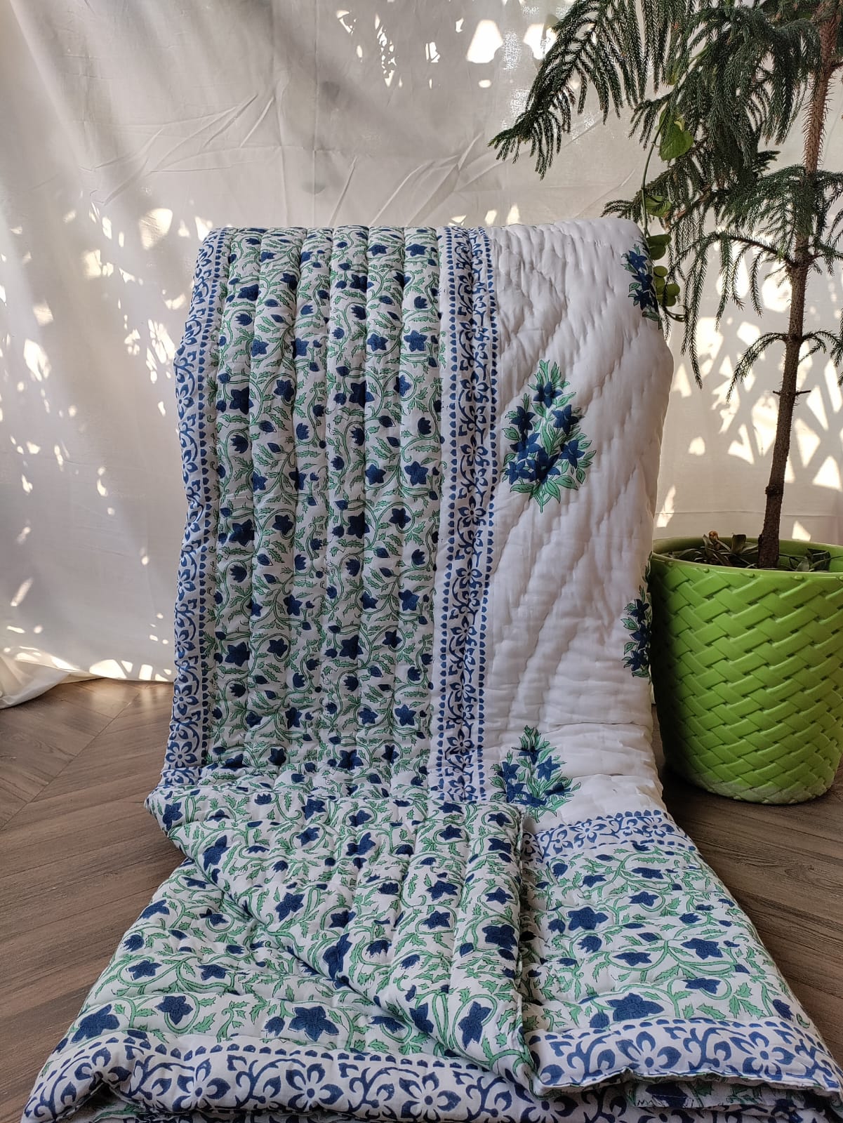 Hand-Block Printed Mulmul Double Reversible Quilt