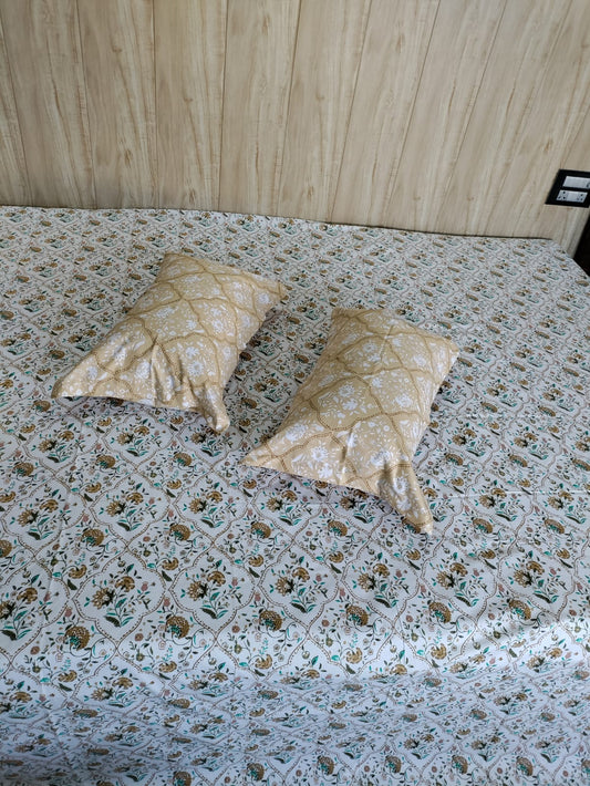 Golden Honeycomb Floral Pure Cotton Super King Bedsheet