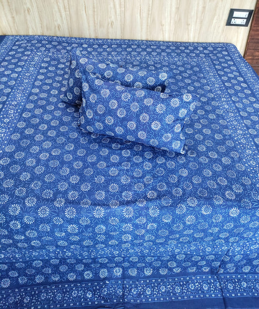 Heritage Indigo Paisley Handblock Cotton Double Bedsheet Set