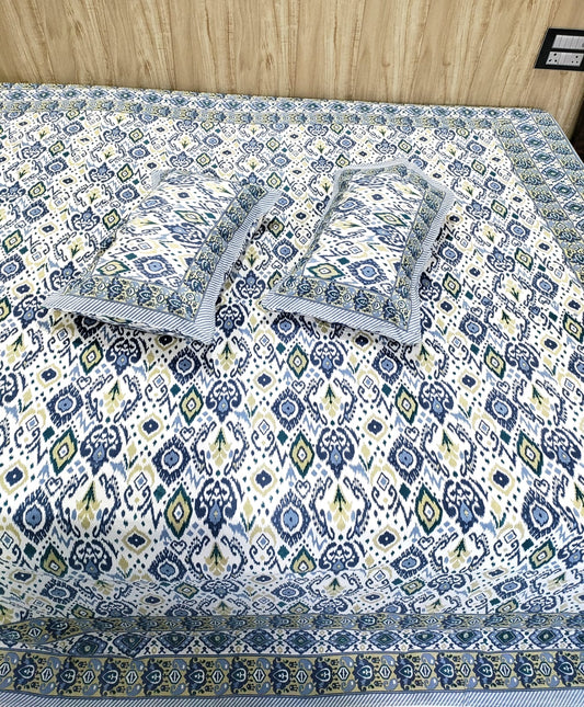 Royal Ikat Fusion Pure Cotton Double Bedsheet with Matching Pillow Covers