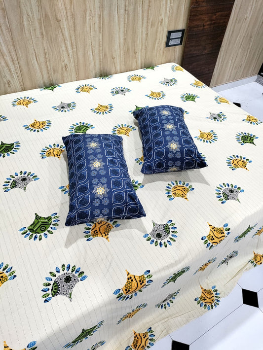 Interlocking Geometric Bandhej Print Pure Cotton Double Bedsheet Set