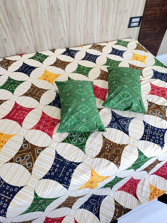 Bandhej Print Pure Cotton Double Bedsheet Set