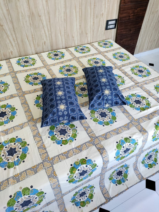 Interlocking Circle Bandhej Print Pure Cotton Double Bedsheet Set