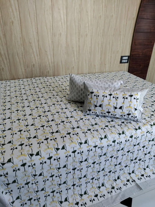 Handblock Pigment Super King Jaal Bedsheet