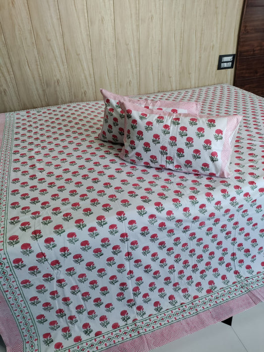 Handblock Super King Rosy Bedsheet