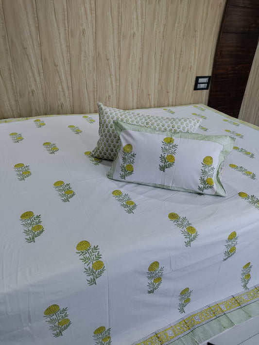 Handblock Pigment Super King Phoolwari Bedsheet
