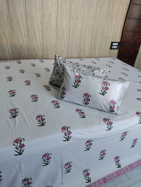 Handblock Super King Cherry Blossom Bedsheet