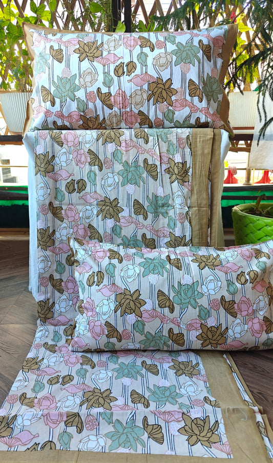 Golden Bloom King Bedsheet