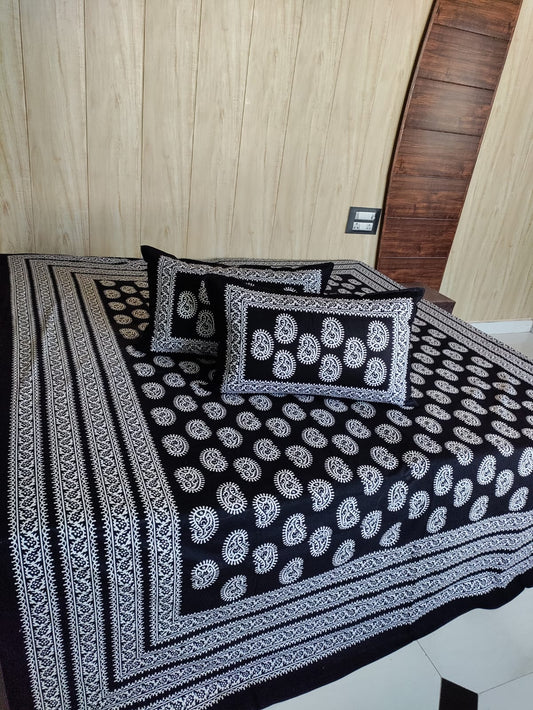 Black and white Monochrome Handblock Print Pure Cotton Bedsheet Set