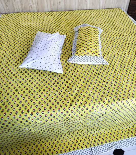 Winter Harvest Handblock King Size Bedsheet