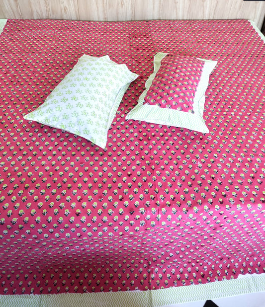Heritage Floral Handblock King Size Bedsheet