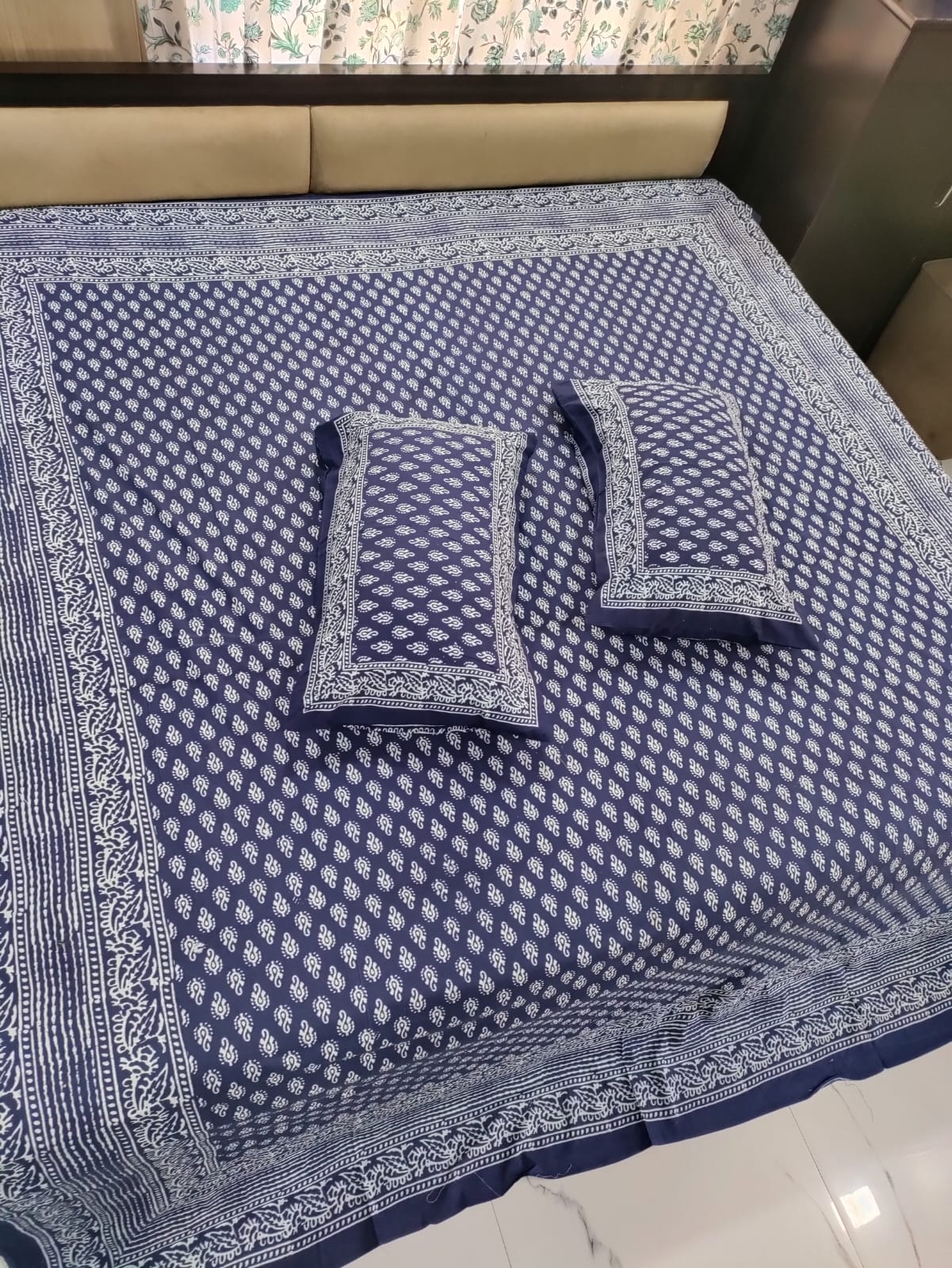 Indigo Blue Queen Bedsheet with Pillow Set